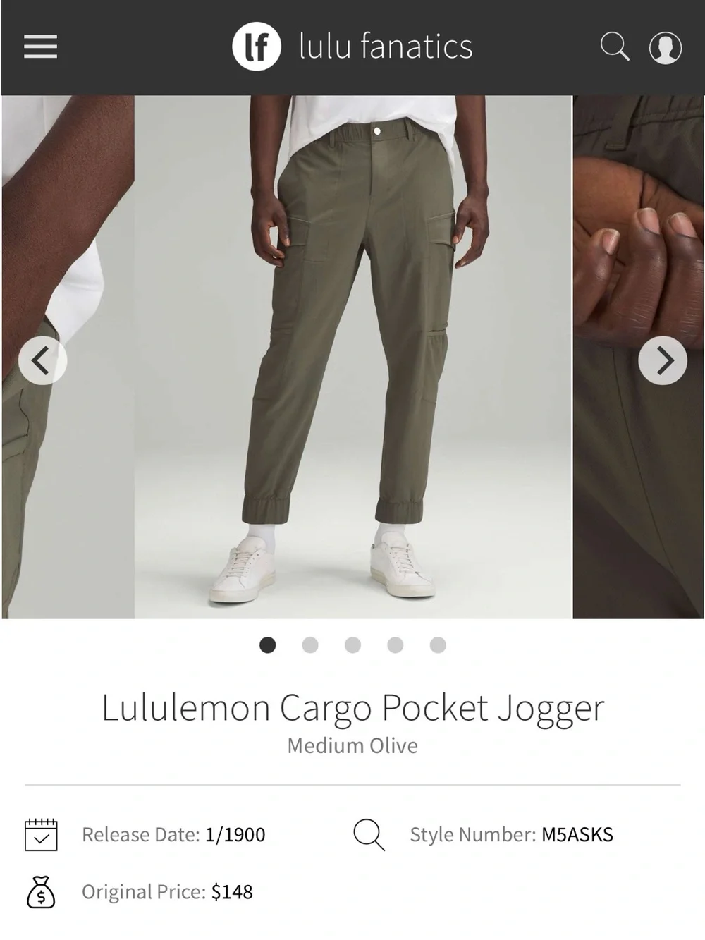 lululemon Men's Cargo pocket Joggers in medium Olive- NEW / Size 36